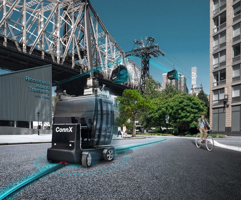 Die Zukunft der Roosevelt Island Tramway in New York könnte so aussehen! Diese verbindet als urbane Seilbahn über den East River die Stadtteile Manhattan Island und Queens Bild: Leitner).